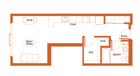 Floor plan for studio, 1 bath, 522 sqft